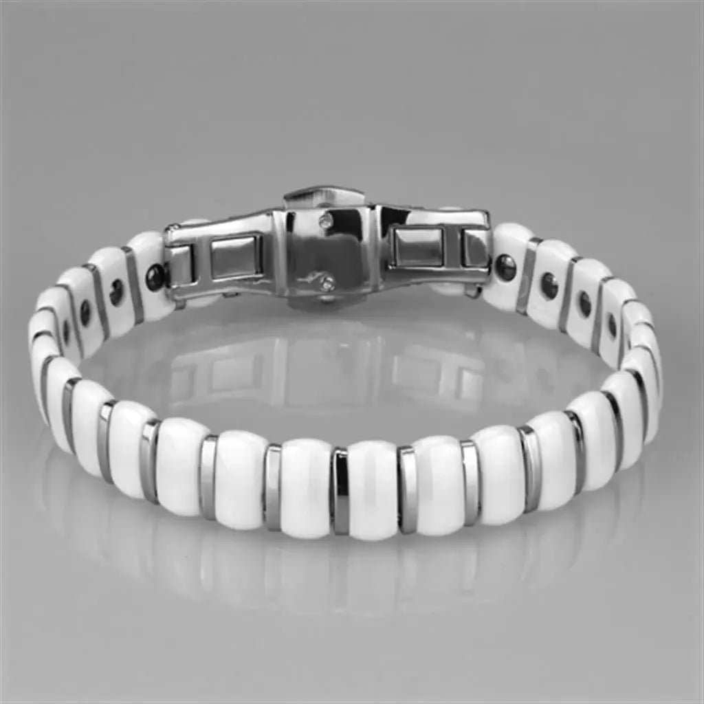Alamode High polished (no plating) Stainless Steel Bracelet with Ceramic in White - Alamode - Flyclothing LLC