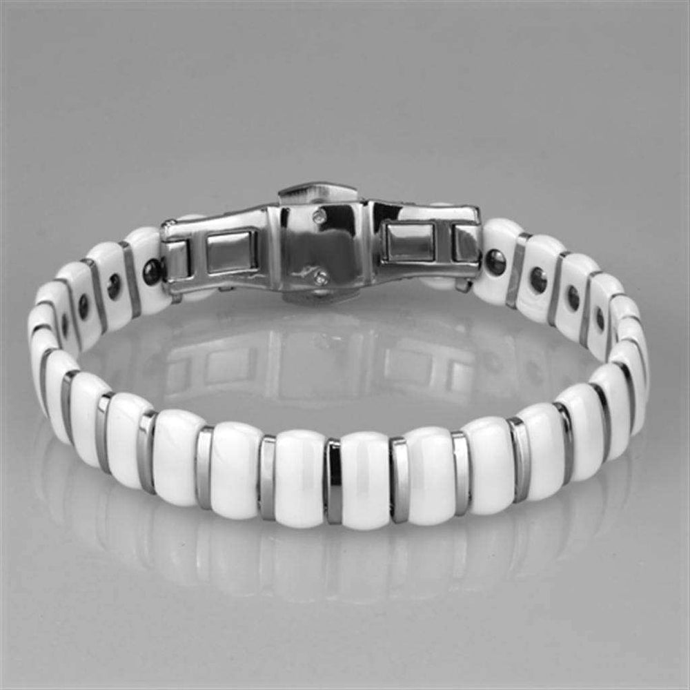 Alamode High polished (no plating) Stainless Steel Bracelet with Ceramic in White - Alamode - Flyclothing LLC