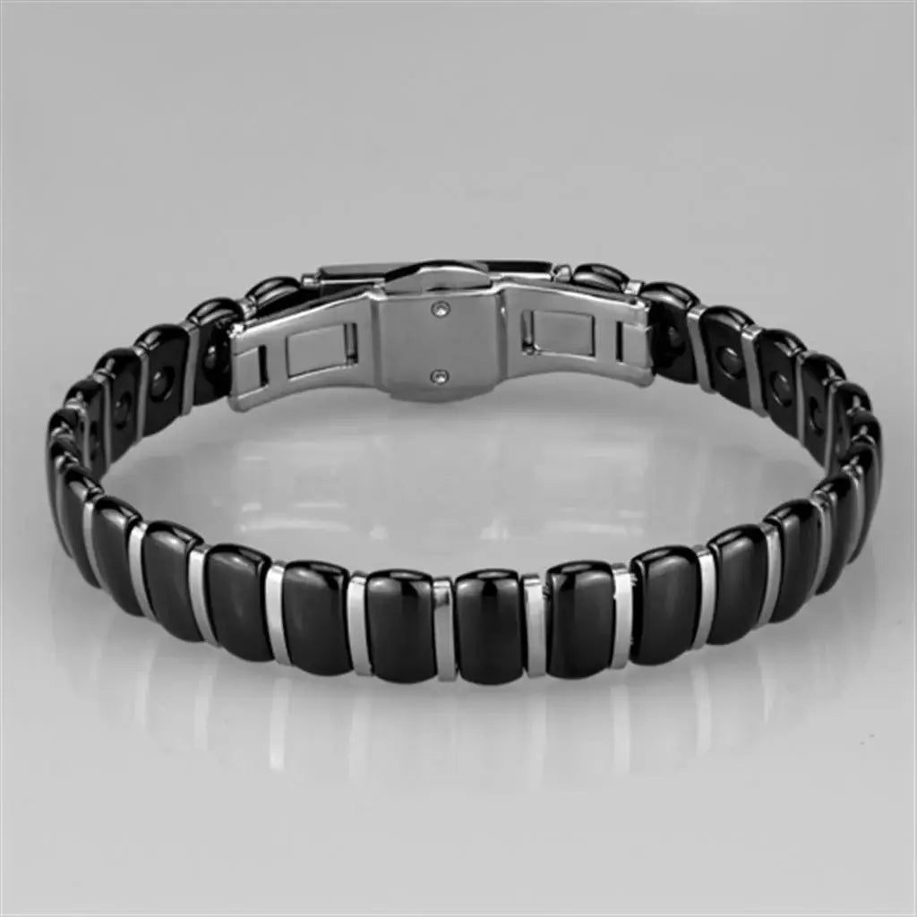 Alamode High polished (no plating) Stainless Steel Bracelet with Ceramic in Jet - Alamode - Flyclothing LLC