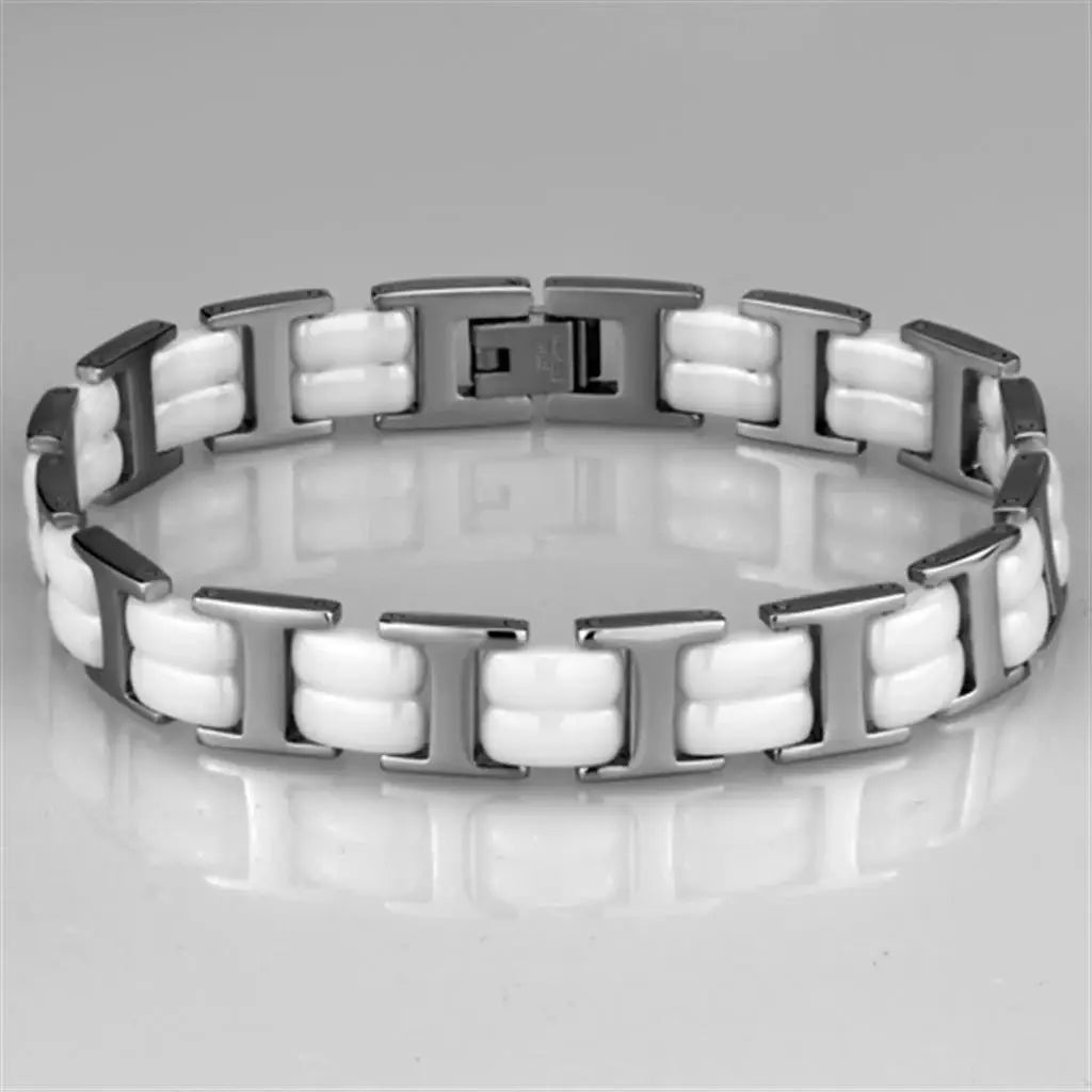 Alamode High polished (no plating) Stainless Steel Bracelet with Ceramic in White - Alamode - Flyclothing LLC
