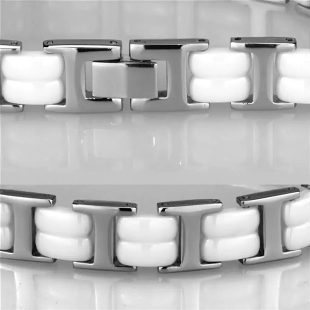 Alamode High polished (no plating) Stainless Steel Bracelet with Ceramic in White - Alamode - Flyclothing LLC