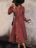 Printed Tiered V-Neck Buttoned Midi Dress - Trendsi