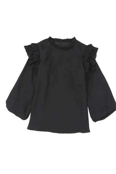Ruffled Round Neck Long Sleeve Blouse - Trendsi - Flyclothing LLC
