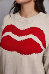 Lip Fringe Round Neck Sweater - Trendsi