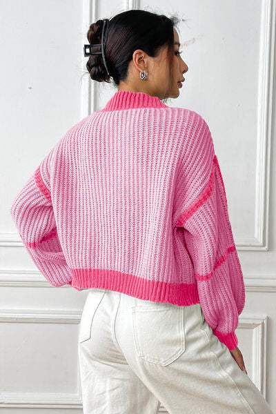 Contrast Open Front Long Sleeve Cardigan - Trendsi - Flyclothing LLC