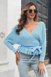 Tie Waist Ruffle Hem Sweater - Trendsi - Flyclothing LLC