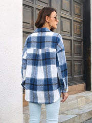 Plaid Button Up Collared Neck Long Sleeve Shirt - Trendsi