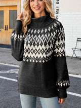 Turtleneck Lantern Sleeve Sweater - Trendsi - Flyclothing LLC