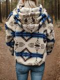 Geometric Half Zip Drawstring Long Sleeve Hoodie - Trendsi