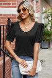 Round Neck Ruffle Trim Short Sleeve T-Shirt - Trendsi