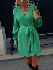 Open Front Lantern Sleeve Tied Cardigan - Trendsi