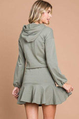 Culture Code Full Size Drawstring Dropped Shoulder Hooded Mini Dress - Trendsi - Flyclothing LLC