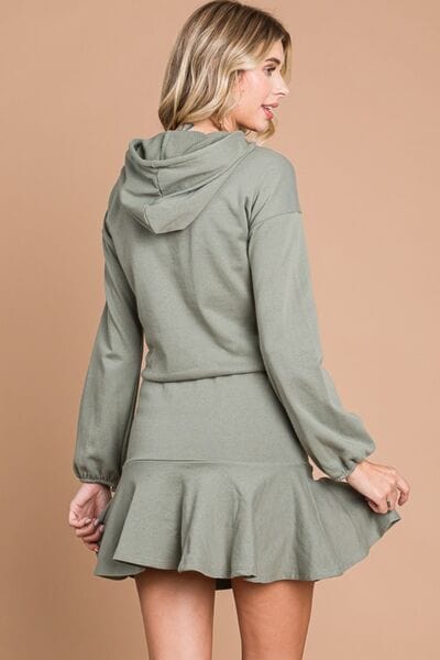 Culture Code Full Size Drawstring Dropped Shoulder Hooded Mini Dress - Trendsi