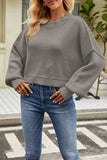 Round Neck Dropped Shoulder Sweater - Trendsi - Flyclothing LLC