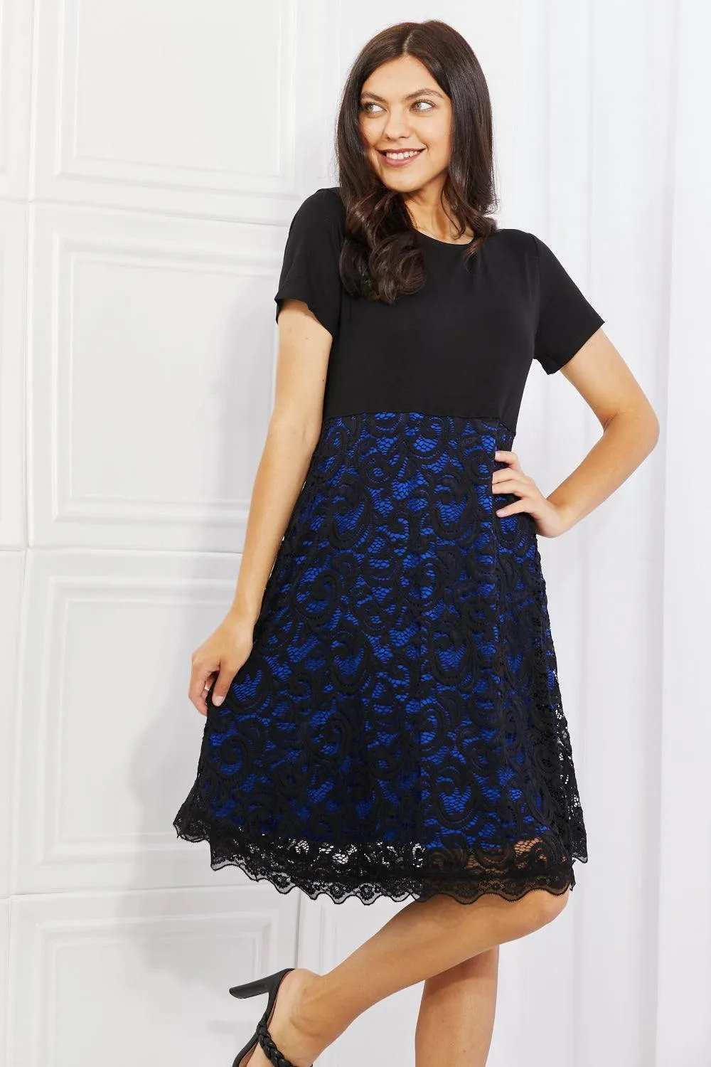 Yelete Full Size Contrasting Lace Midi Dress - Trendsi - Flyclothing LLC