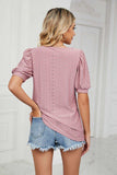 Eyelet Puff Sleeve Round Neck Top - Trendsi - Flyclothing LLC