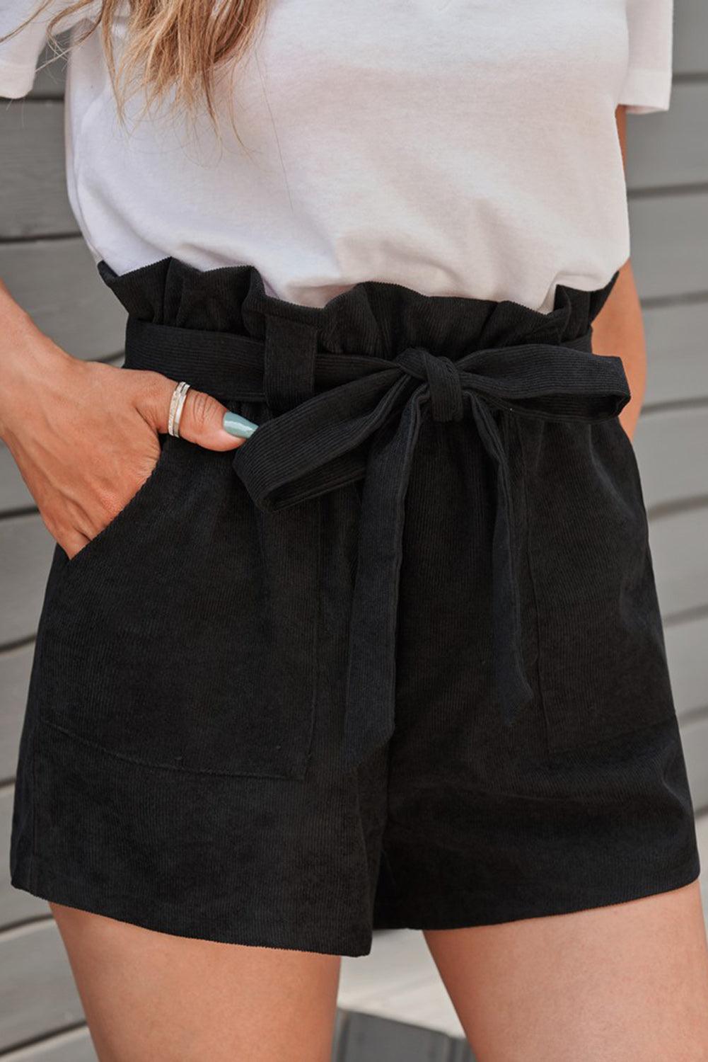 Paperbag Waist Belted Pocket Shorts - Flyclothing LLC