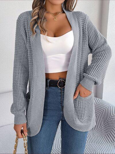 Open Front Long Sleeve Cardigan with Pockets - Trendsi