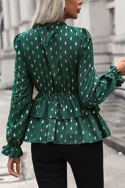 Smocked Flounce Sleeve Layered Blouse - Trendsi - Flyclothing LLC