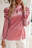 Tie Up Mock Neck Velvet Fabric Long Sleeve Blouse - Trendsi - Flyclothing LLC