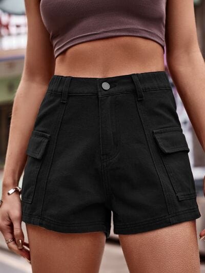High Waist Denim Shorts with Pockets - Trendsi
