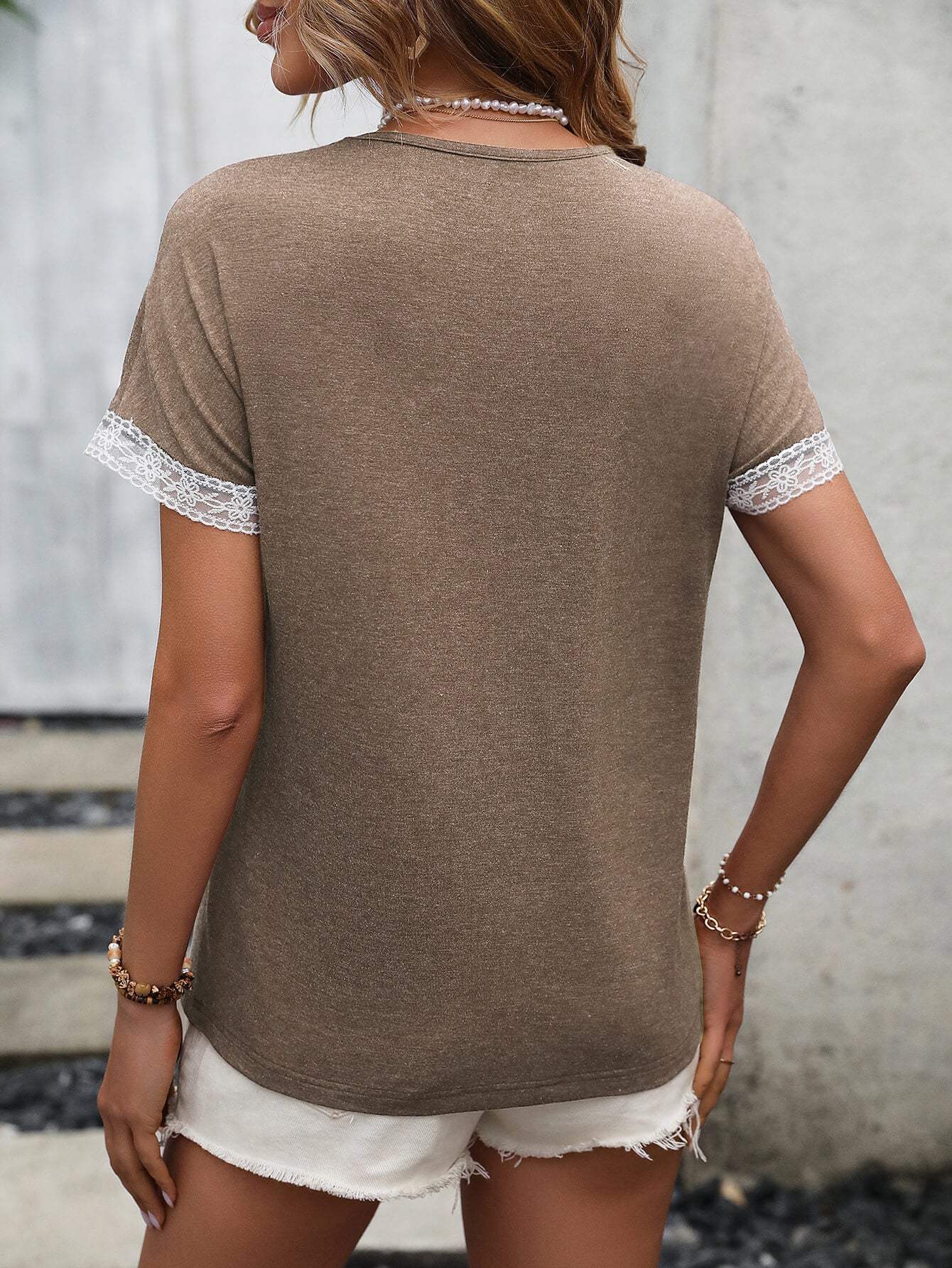 Contrast Round Neck Short Sleeve Tee - Trendsi - Flyclothing LLC