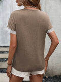 Contrast Round Neck Short Sleeve Tee - Trendsi - Flyclothing LLC