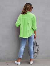 Distressed Drop Shoulder Denim Jacket - Trendsi - Flyclothing LLC