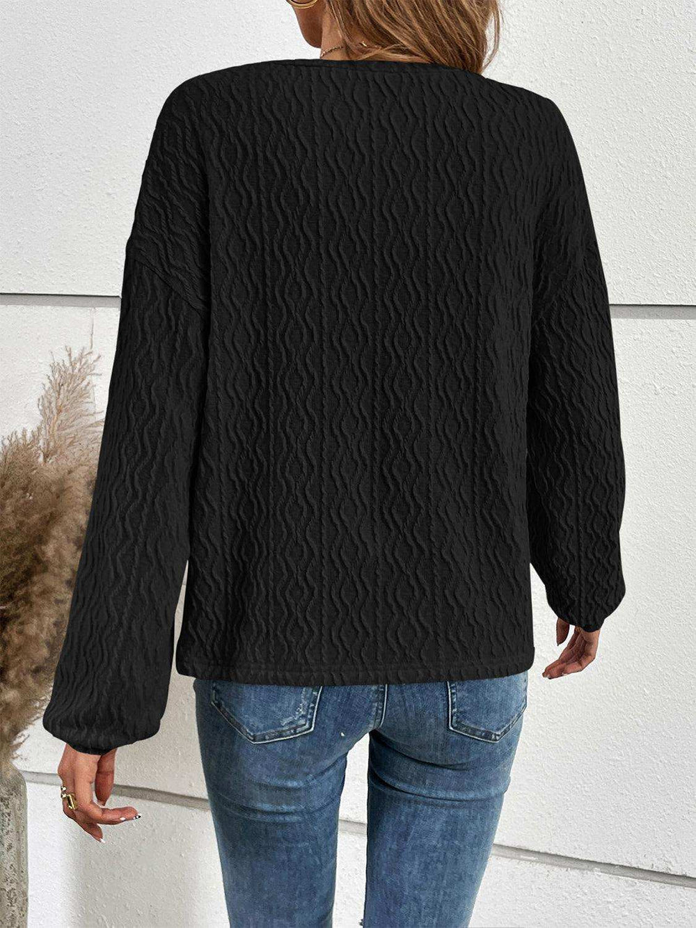 Half Button Long Sleeve Top - Trendsi - Flyclothing LLC