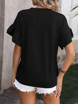 Ruffled Round Neck Short Sleeve Blouse - Trendsi - Flyclothing LLC