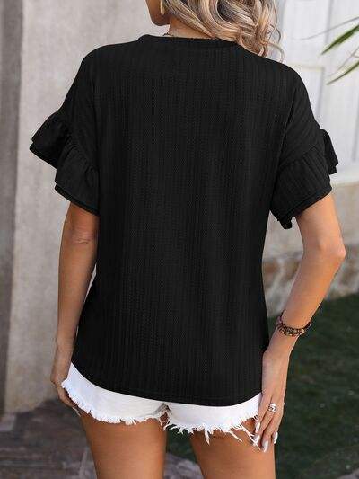 Ruffled Round Neck Short Sleeve Blouse - Trendsi - Flyclothing LLC