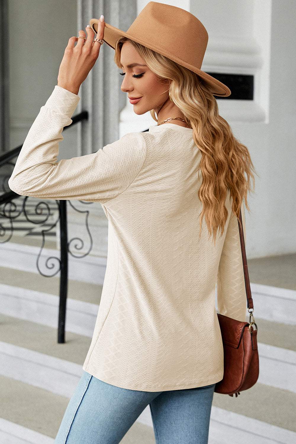 Notched Long Sleeve T-Shirt - Trendsi - Flyclothing LLC