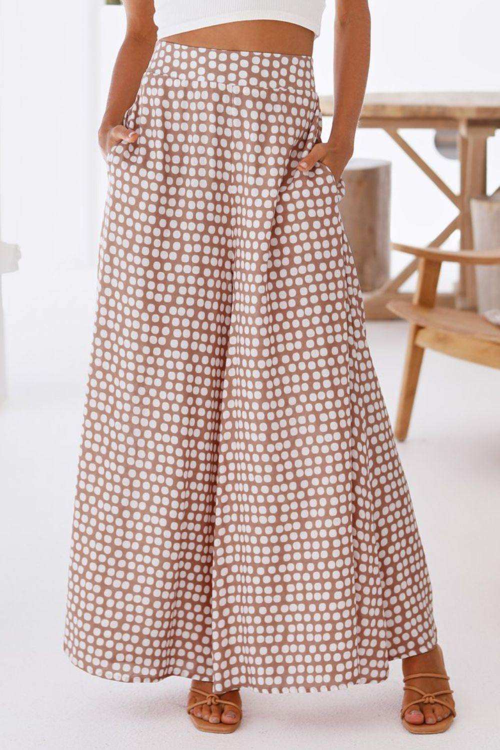 Polka Dot High Waist Wide Leg Pants with Pockets - Trendsi - Flyclothing LLC