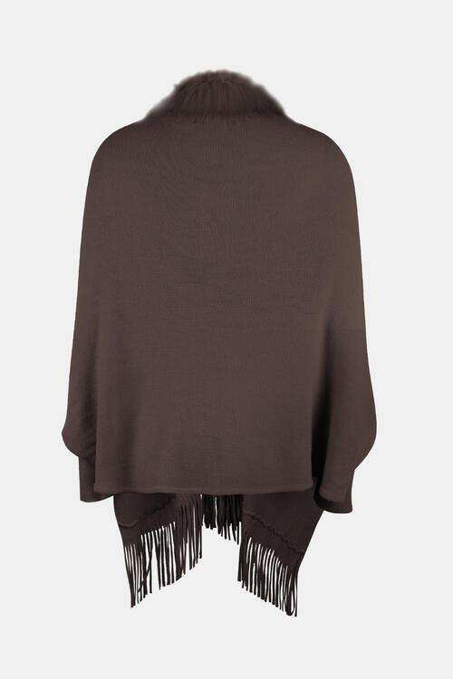 Fringe Open Front Long Sleeve Poncho - Trendsi - Flyclothing LLC