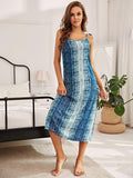 Printed Tie Shoulder Midi Night Dress - Trendsi