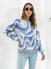 Round Neck Dropped Shoulder Sweater - Trendsi