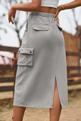 Drawstring Waist Slit Denim Skirt - Trendsi - Flyclothing LLC