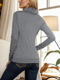 Buttoned Mock Neck Long Sleeve Blouse - Trendsi