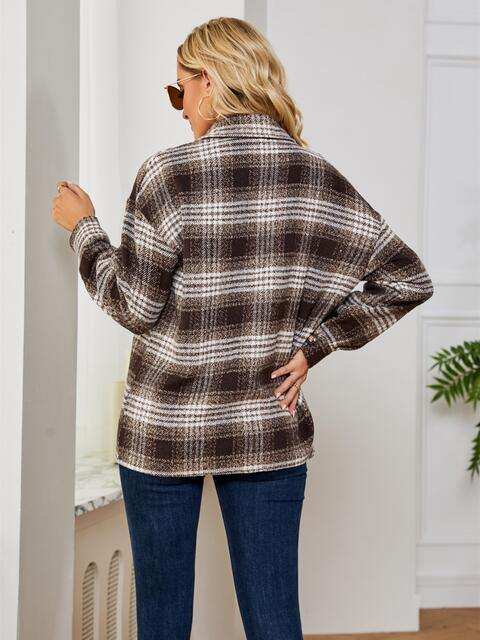Plaid Collared Shirt Jacket - Trendsi - Flyclothing LLC