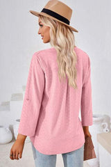 Notched Roll-Tab Sleeve T-Shirt - Trendsi - Flyclothing LLC