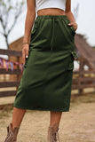 Drawstring Waist Slit Denim Skirt - Trendsi - Flyclothing LLC