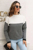 Two-Tone Mock Neck Dropped Shoulder Pullover Sweater - Trendsi