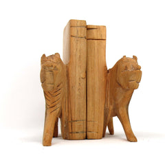 Carved Wood Lion Book Ends, Set of 2 - Jedando