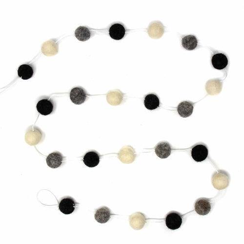 Hand Crafted Felt from Nepal: Pom Pom Garlands, White/Black/Gray - Flyclothing LLC