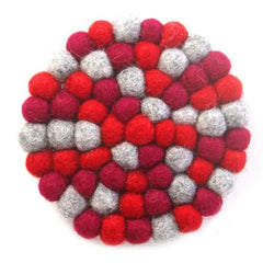 Hand Crafted Felt Ball Trivets from Nepal: Round Chakra, Reds - Global Groove (T) - Flyclothing LLC