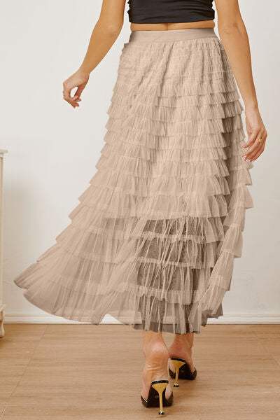 Ruched High Waist Tiered Skirt - Trendsi - Flyclothing LLC