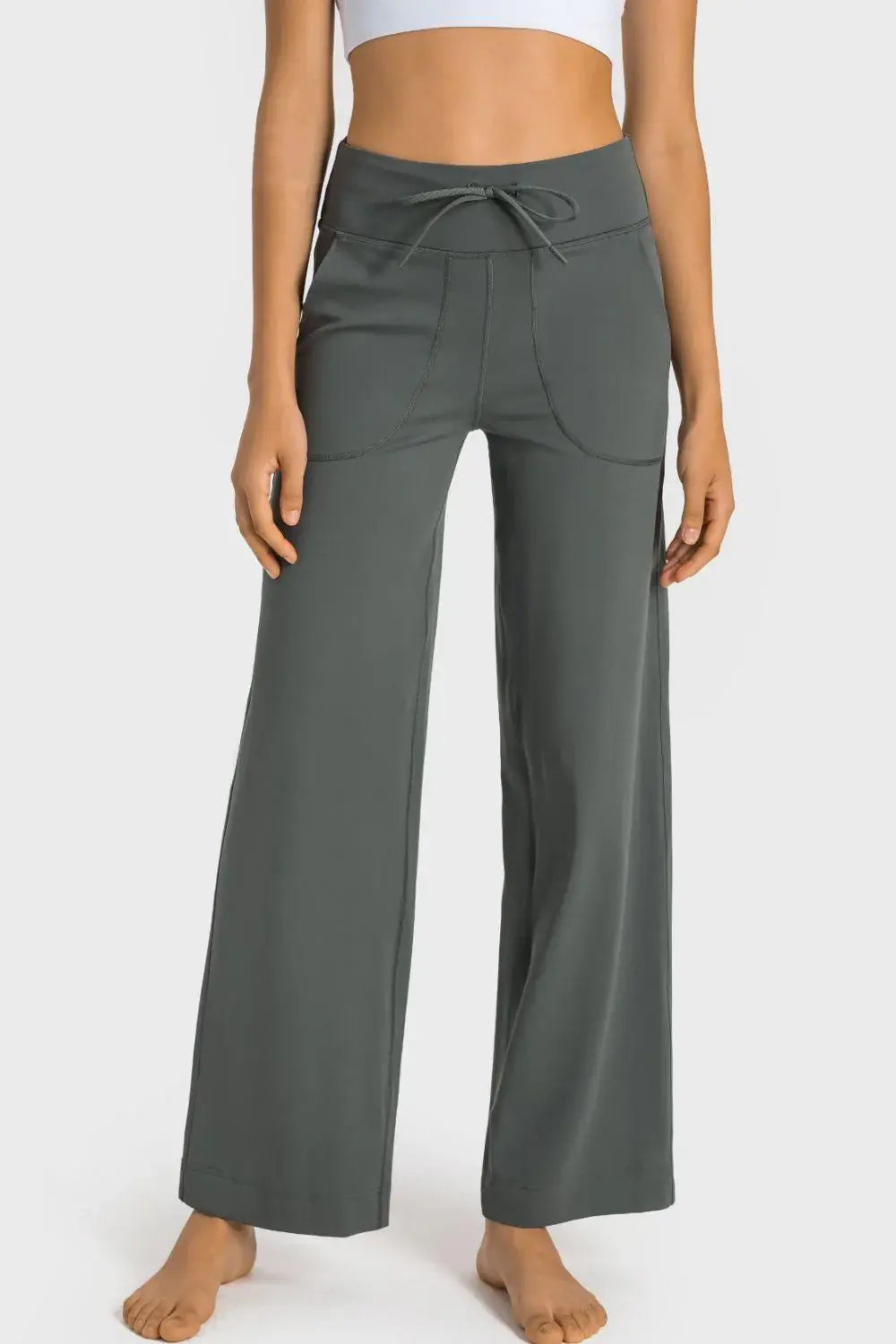 Drawstring Waist Wide Leg Sports Pants with Pockets - Trendsi - Flyclothing LLC