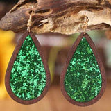 Sequin Wood Teardrop Earrings - Trendsi - Flyclothing LLC