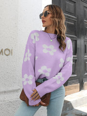 Floral Dropped Shoulder Sweater - Trendsi