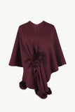 Surplice Neck Pom-Pom Trim Poncho - Trendsi - Flyclothing LLC